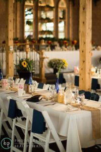 Dining table arranged in the wedding