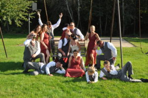 Bride and groom with other people posing