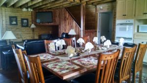 Wooden dining table view on the display