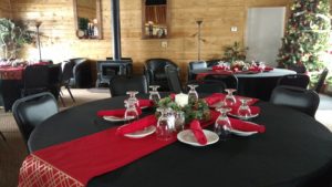 Dining tables arranged with black cloth