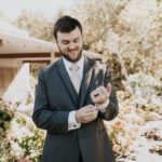 A man in a suit keeping the handcuff shirt buttons