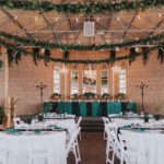 View of wedding dining area decorated