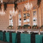 Close view of wedding dining area decorated